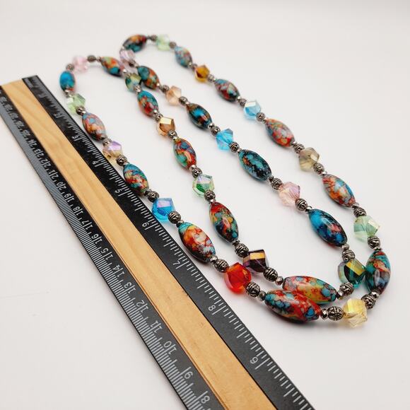Artisan Multicolored Art Bead Crystal 40 Inch Beaded Necklace, No Clasp - Picture 9 of 15